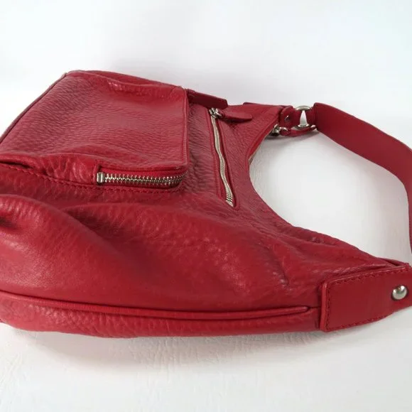Cole Haan Red Pebbled Leather Hobo Shoulder Bag Slouch Purse Handbag - Picture 9 of 12